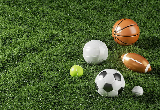 Mixed Sports Balls on Grass